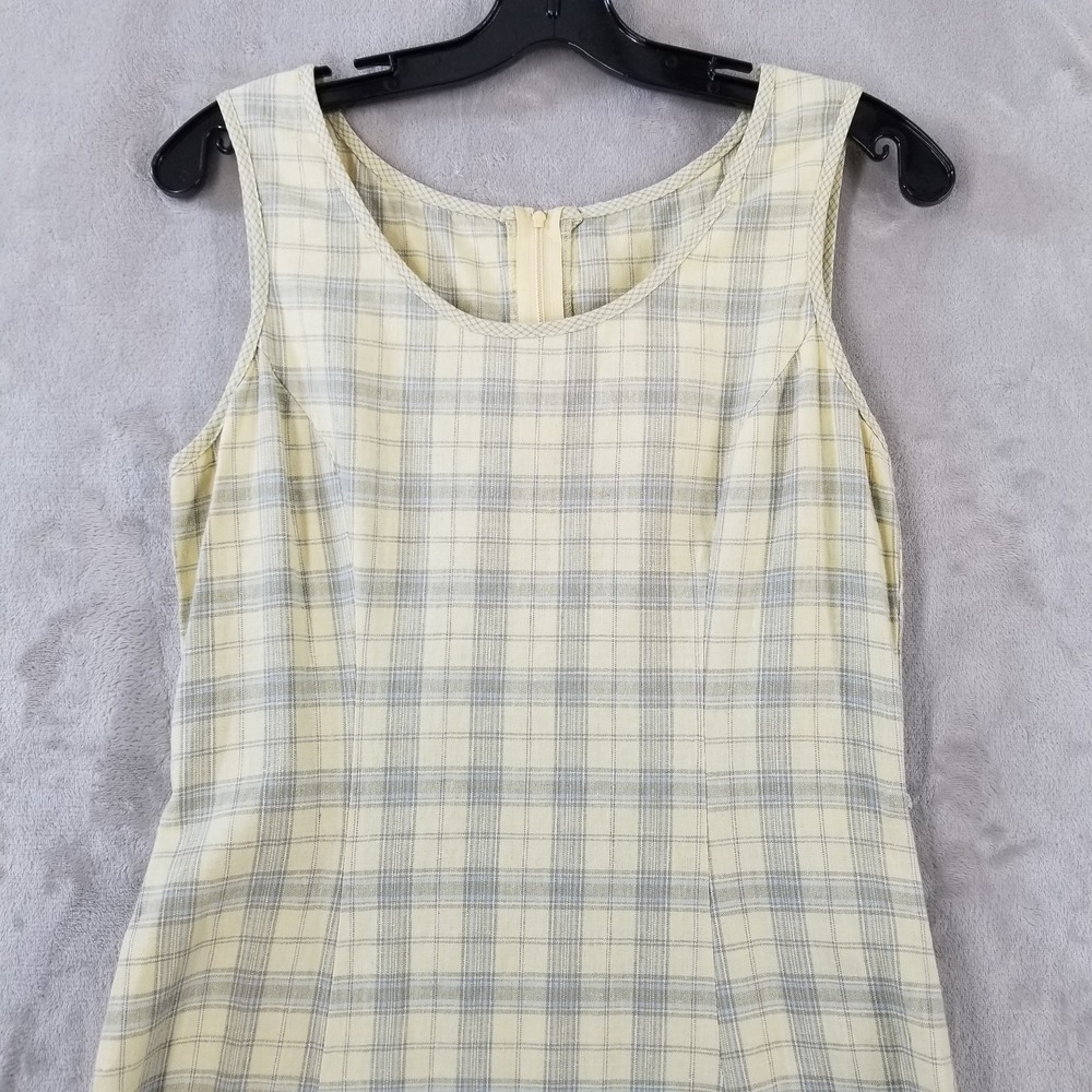 Vintage Carol Anderson Maxi Dress 6 Butter Yellow Plaid Linen Cotton USA Made - Picture 3 of 10
